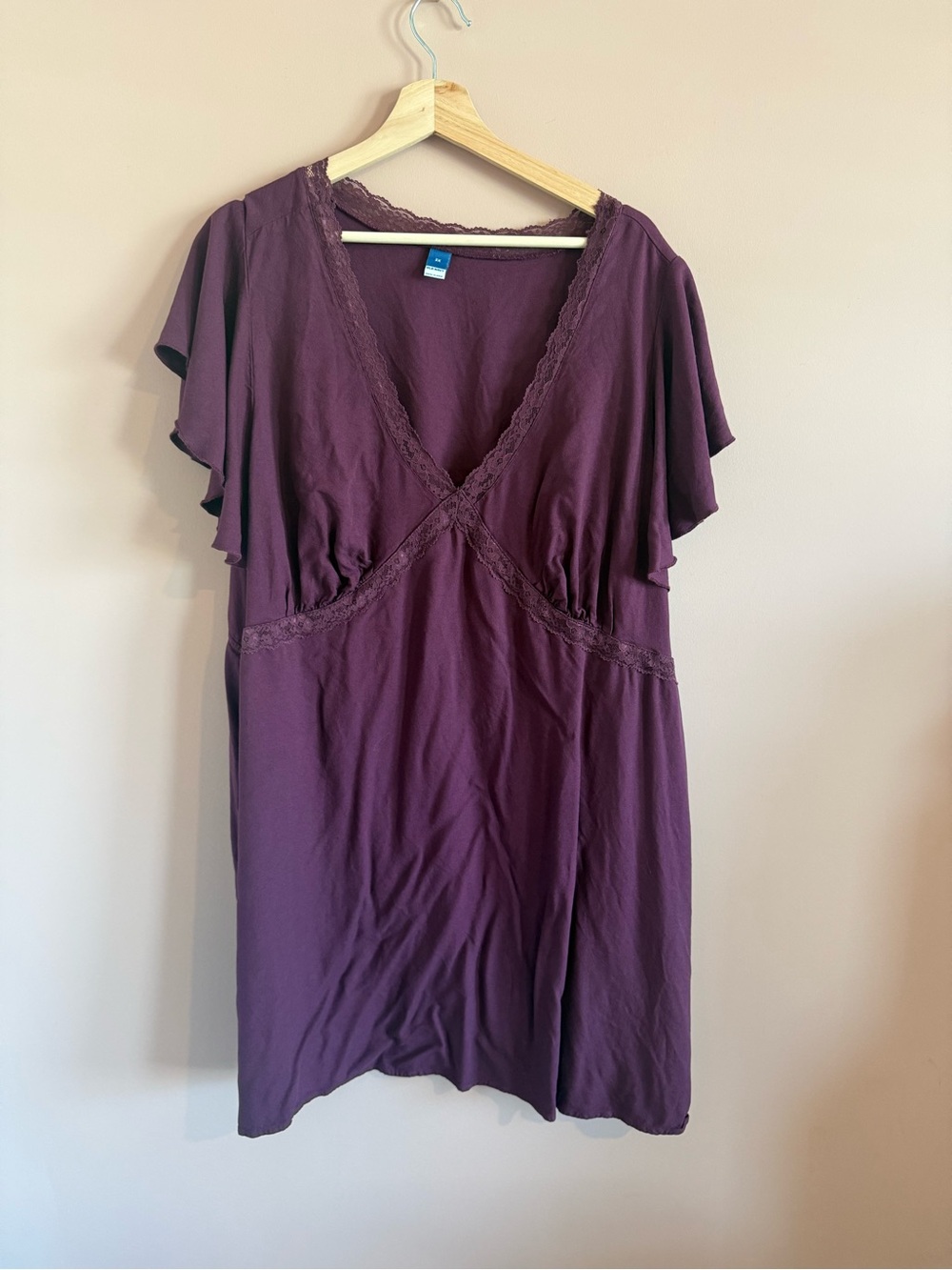 Old Navy Deep Plum V-Neck Lace Trim Dress